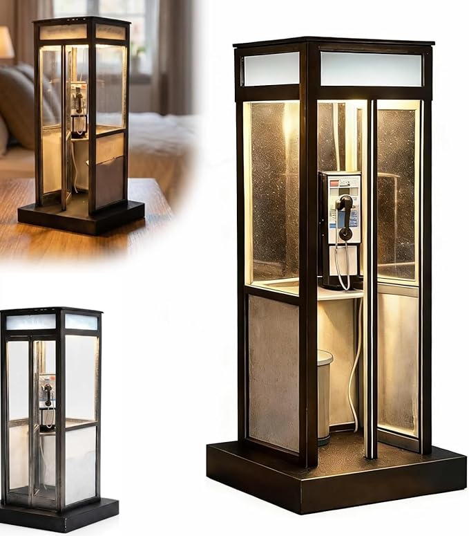Vintage Phone Booth Ambient Lamp, Retro Tall Telephone Booth Table Lamp with Warm LED Light, 2026 New Classic Mini Phonebooth Accent Table Light for Bedroom Home Office Study Bar Decoration