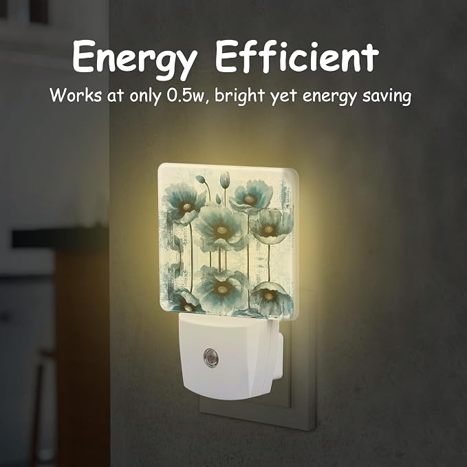Plug Night Light,Vintage Blue Flower Oil Painting Night Light Lamp Auto Sensor Energy Efficient Dusk to Dawn Lights for Girls Boys Women Room Decor,Hallway,Kitchen,Bathroom,Nursery,Stairs