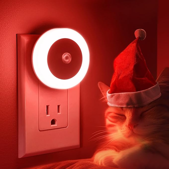 Night Lights Plug into Wall Red Night Light Dusk to Dawn Sensor | 4 Pack 60 Lumens, 0.6W, ABS Plastic, Perfect for Bedroom, Hallway, Bathroom, Kitchen, Stairway, Nursery