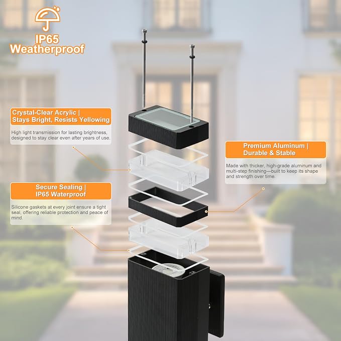 LMP Dusk to Dawn Outdoor Lighting, Wall Sconce with 5w LED Bulbs, Outside Lights for House IP65 Waterproof Aluminum Up and Down Outdoor Lights for House, Garage, Porch, Doorway