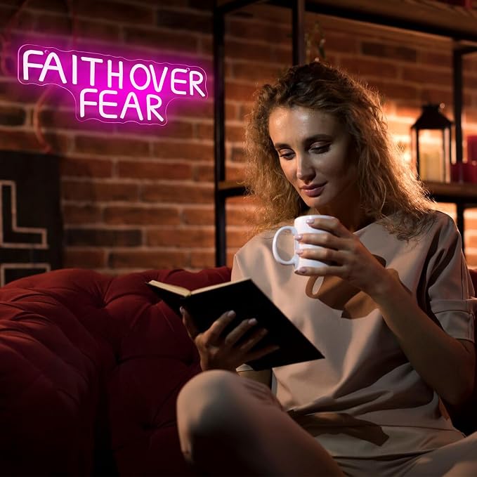 Faith Over Fear Neon Sign for Wall Decor, Dimmable Bible Verse LED Decor God Wall Art, USB Powered for Bedroom, Living Room, Office, Aesthetic Jesus Lover Gifts
