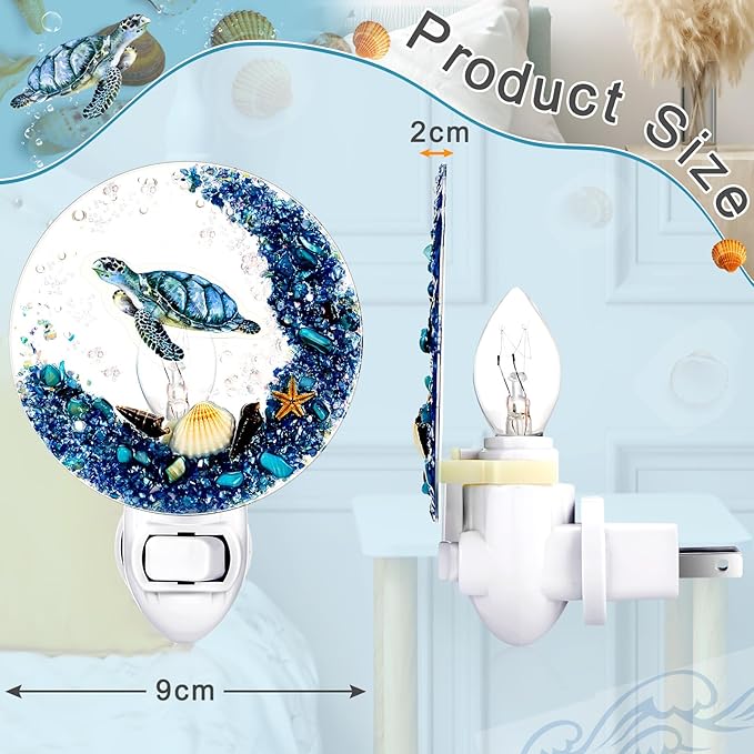 Hortsun Plug in Seashell Night Light Ocean Sea Animal Decorative Night Light Plug in Beach Lamps Vintage Ocean Lamps for Adult for Home Bedroom Living Room Bathroom Wall(Sea Turtle)