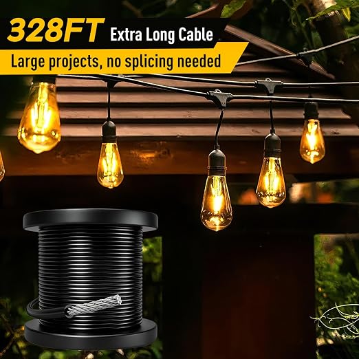 Vinyl Coated Wire Rope 304 Stainless Steel Coated Wire Cable-Black, 1/16" OD to 3/32" x 328FT, with 150 Pcs Crimping Sleeves-Cable for String Lights, Suitable for Clotheslines
