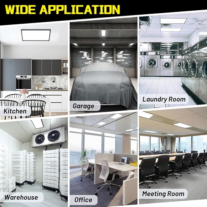 1x2 LED Flat Panel Light Surface Mount 2-Pack, Flush Mount Ceiling Light 24W 2880LM, 5CCT 3000K/3800K/4500K/5200K/6000K, Dimmable Panel Lights Black