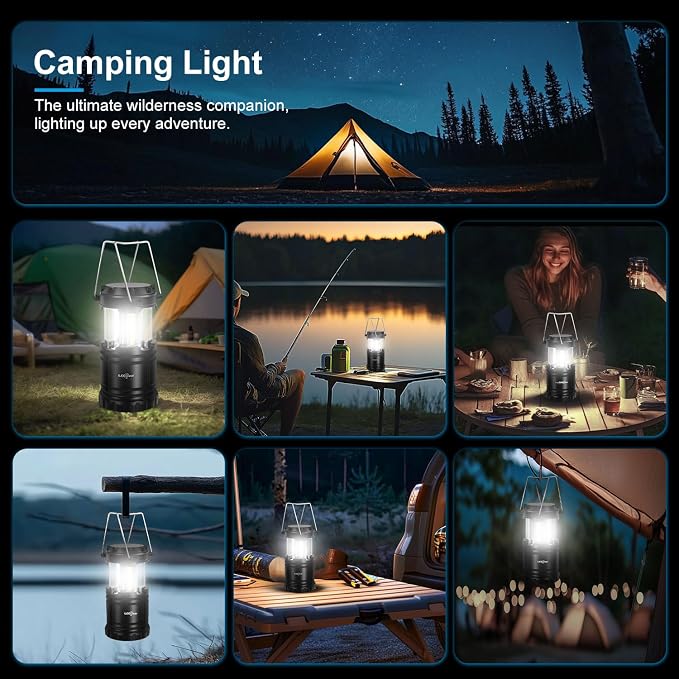 LED Camping Lantern, Battery Operated, 4 Pack | Adjustable brightness, collapsible design, camping essentials, emergency, hurricane, storm, power outage, outdoor