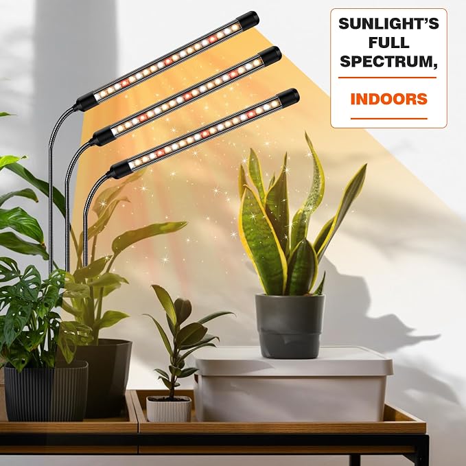 Grow Lights for Indoor Plants,Full Spectrum Grow Lamp,Timer & 10 Dimming | 2 Pack, 3 Spectra, 10 Brightness, Auto Timer 3/9/12H, 380-780nm Full Spectrum,10ft USB Cable for Succulents,Seedlings