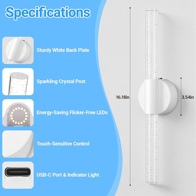 VerRon Peel and Stick Rechargeable Magnetic Wireless Wall Sconces Set of 2 | Linear Wall Lights with Remote&Touch Control, 3CCT&Dimmable Battery Powered Vanity Wall Lamp for Bedroom Living Room