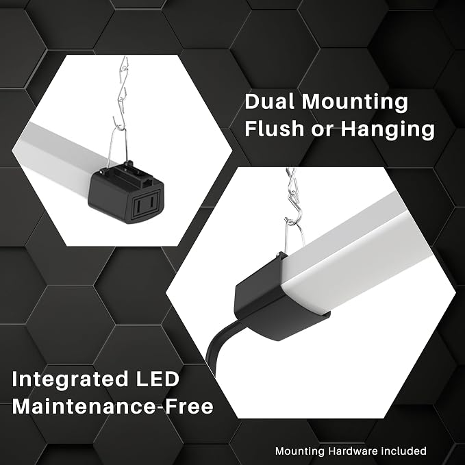 Quarterback 4FT LED Shop Light 40W Strip Work Compact Slim with Inline Switch Daylight White 5000K for Garage Workshop Basement