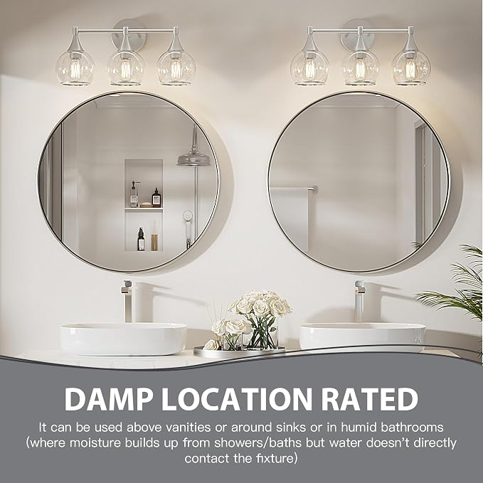 PAIHOME 3-Light Brushed Nickel Bathroom Vanity Light Fixtures Over Mirror | Brushed Nickel, Anti-rust, UL-Certified, Elegant Globe Glass Shade, Modern Vintage, Easy to Install,Wall Decor Light