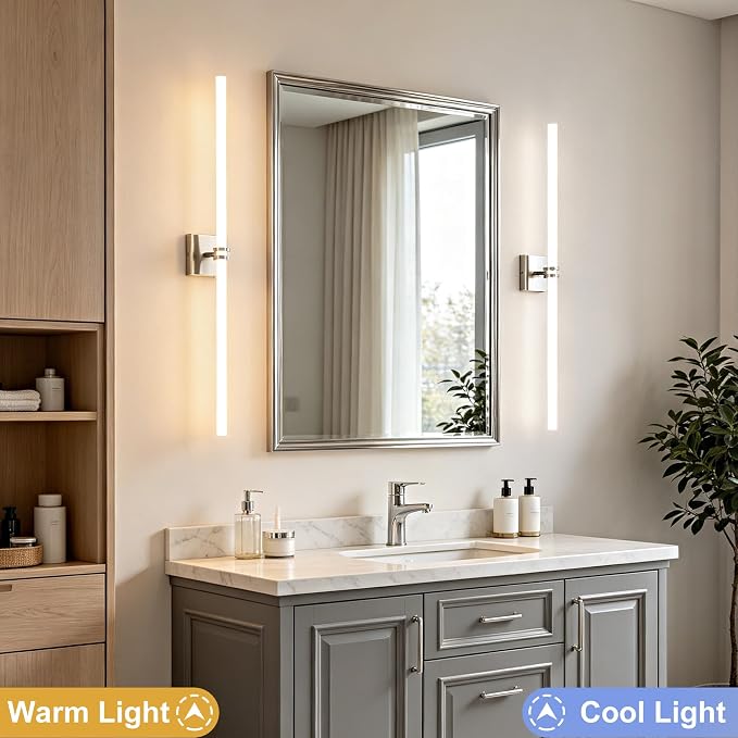 Bathroom Light Fixture LED Vanity Light 45.3" 5CCT Wall Sconce | LED Dimmable Wall Light Nickel Modern 360° Lighting, 42W Hardwired Vanity Light for Bathroom Mirror, Flicker-Free