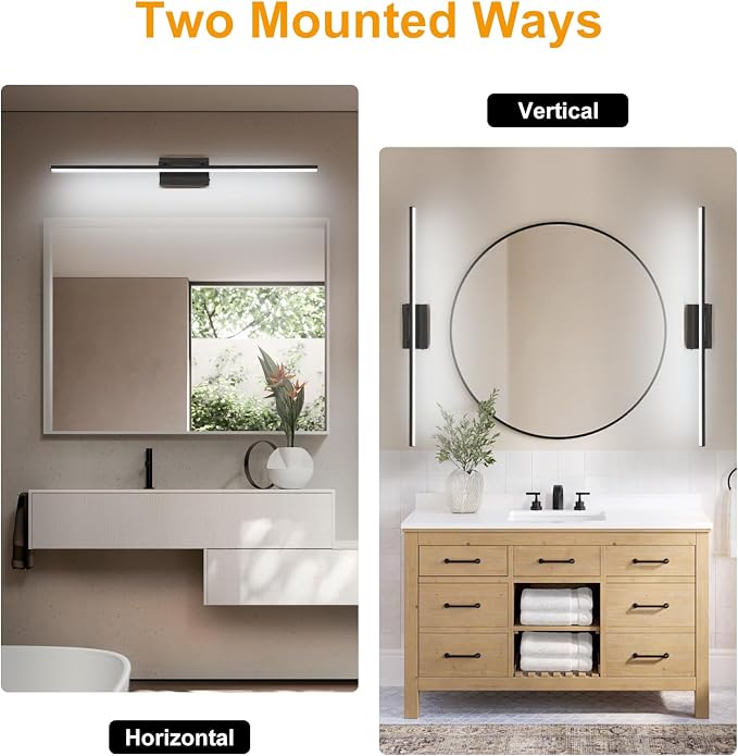 LED Bathroom Vanity Light, Modern Bathroom Light Fixture Over Mirror (3000K/4000K/6000K, Dimmable), Vanity Light Bar with Angle Adjustable, 40 Inch, Black