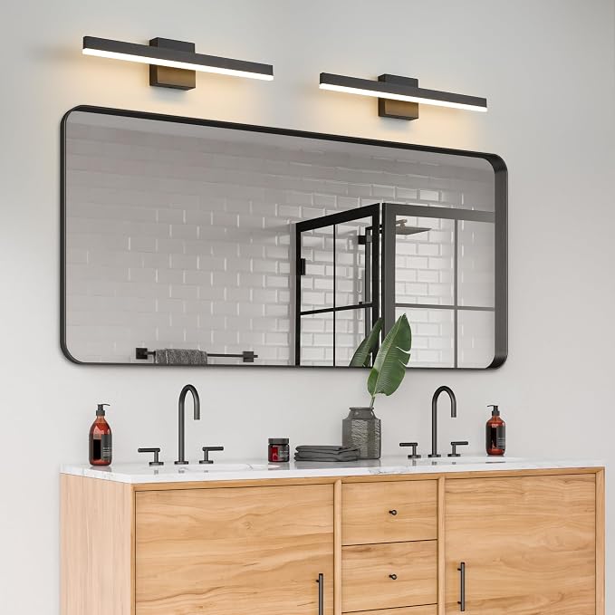 Black Bathroom Vanity Light Fixture 23.6'' 20W Dimmable 5CCT LED Hardwired | Bathroom Light Fixture Over Mirror, Bathroom Wall Sconce, Rust-resistant, ETL Certificated, 2700K/3000K/3500K/4000K/5000K