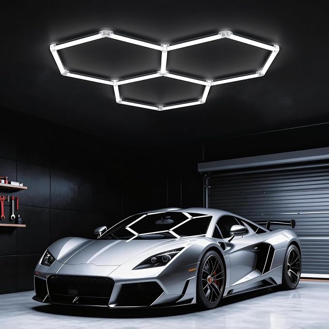Hexagon Garage Lights: 105W 3 Grids Hexagon Led Lights 11550LM | 6500K Ultra Bright Hex Light, DIY Honeycomb Light for Garage, Shop, Basement, Barber, Homegym, Car Detailing, Studio
