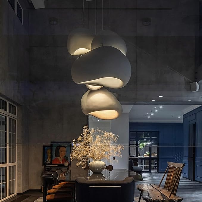JAYMP 80cm Wabi Sabi Pendant Light for Living Room Hallway Restaurant Modern Hanging Lamp E26 Base Japanese Style Bird Nest Shape Lighting Fixture, 1 Pack (Matte White,B Shape, 80cm/31.5in)