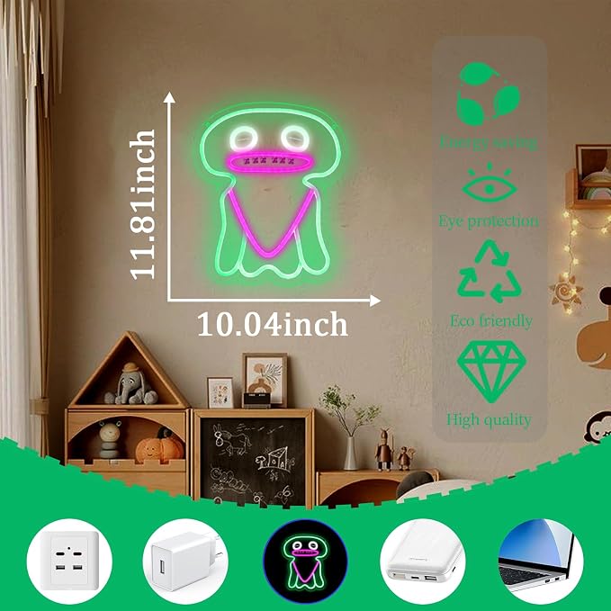 Ugly-Cute Green Monster Neon Sign with Pink Swim Trunks USB Powered LED Neon Light for Bedroom Wall Decor for Fans Adults Birthday Gift Holiday Vacation Decor Gift