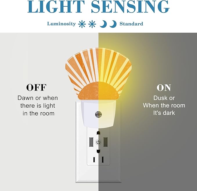 Boho Abstract Orange Sunset Plug in Night Lights, Sunset Nightlight Plug Into Wall Dusk to Dawn Sensor for Kid Girls Boys Women Men Bedroom, Hallway, Kitchen, Bathroom, Stairs Decor