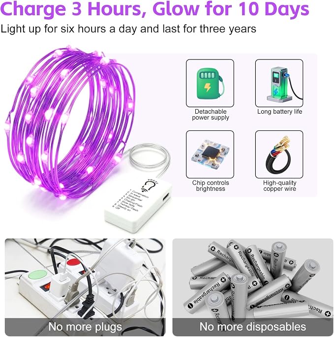 8 Pack Rechargeable LED Fairy Lights 7Ft 20LED Battery Operated | 8 Modes, Remote & DIY Timer Mini Twinkle String Lights for Indoor Christmas Wedding Mason Jar Bedroom Table