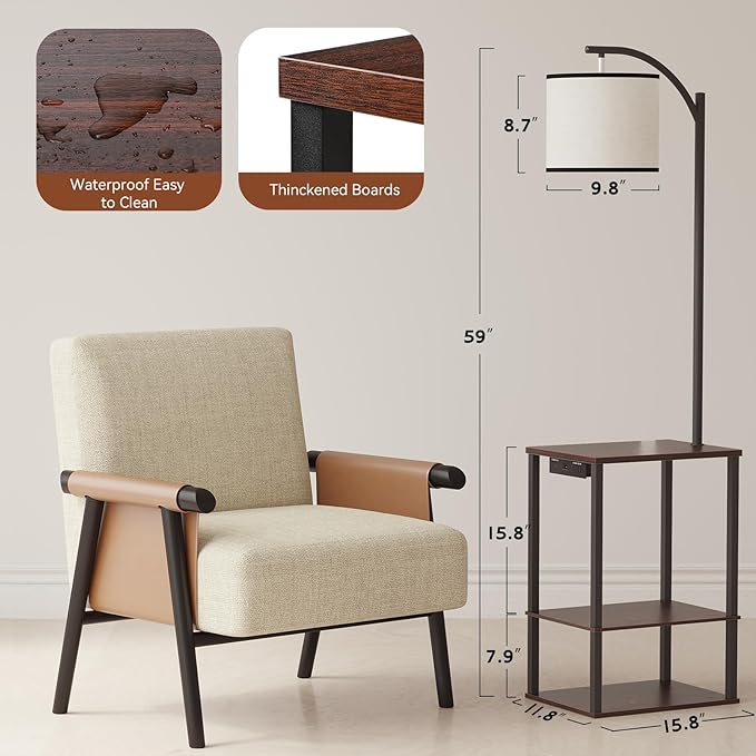 SUNMORY Floor Lamp with Table Shelves, End Side Table for Living Room | USB & AC Charging Stations, 3 Color Temperature 9W LED Bulb, Adjustable Shade, Modern Nightstand Lamps for Bedroom Office