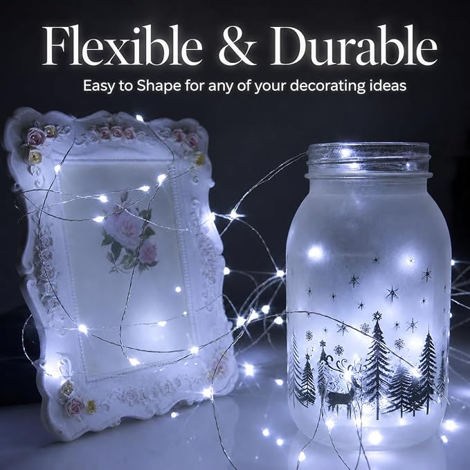Adamonda 14 Pack Fairy Lights Battery Operated, 7ft 20 LED White Mini String Lights, Waterproof Silver Wire Firefly Lights for Mason Jars Wedding Christmas Party Bedroom Indoor Outdoor Decoration