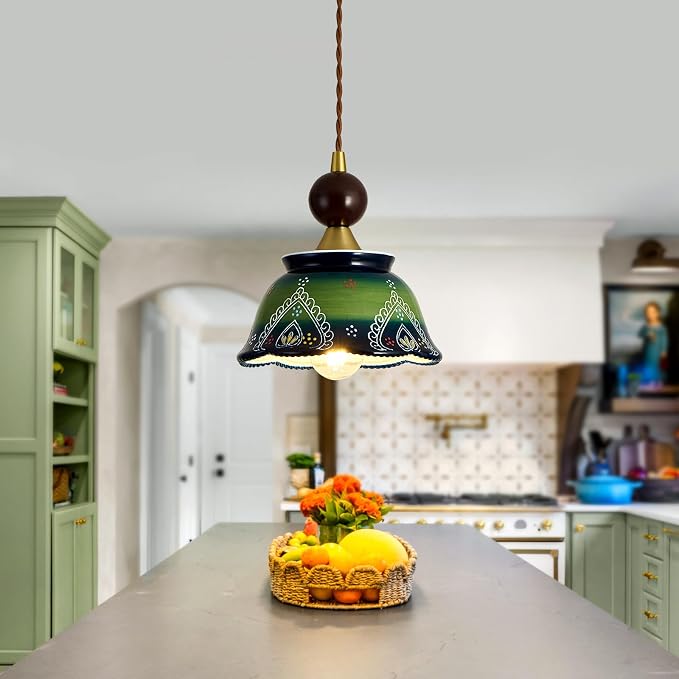 vintage ceramic pendant light 1-Light Green Adjustable Cord Chandelier | Industrial pendant light fixtures Hanging Light for Kitchen Island Bar