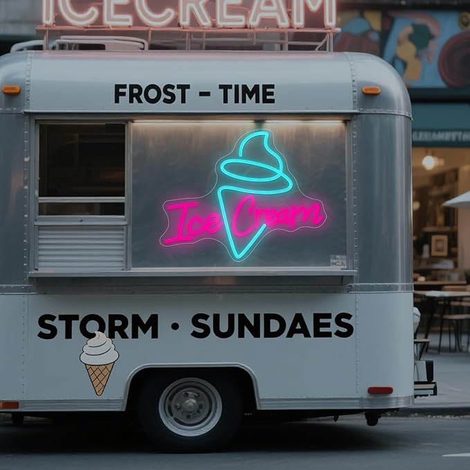 Ice Cream Neon Sign USB Dimmable Letter Light for Store Cafe Shop Decor | Adjustable Brightness Ice Cream Light Up Sign for Business Office Bedroom Restaurant Drink Shop Wall Decoration