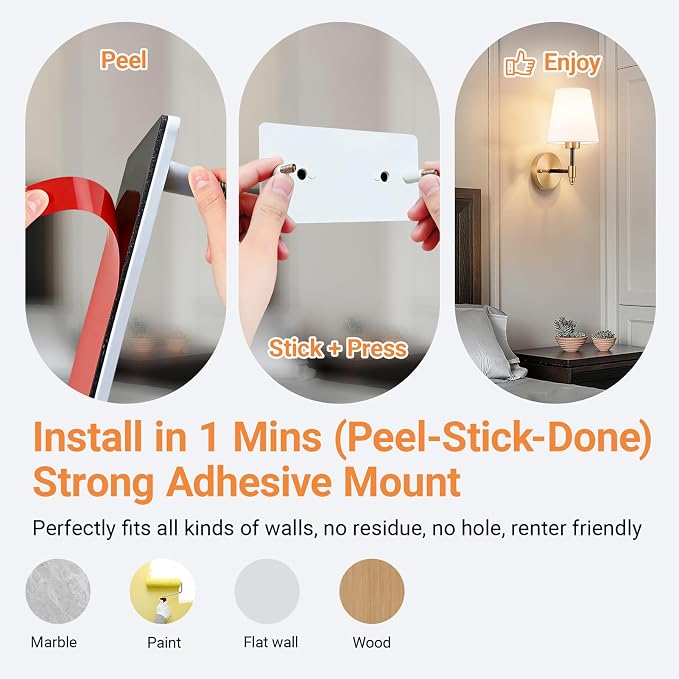 Peel and Stick Wall Sconces, Stick On Wall Sconce Set of 2, Battery Operated Wireless Adhesive Wall Lights, Corn Bulb with 10000mAh Battery, Easy Install for Bedroom Living Room Wall Decor