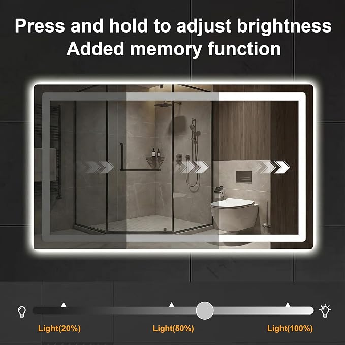 LED Bathroom Mirror with Lights, 30 x 55 Lighted Vanity Wall Mirror | Backlit and Frontlit, Anti-Fog, Dimmable 3 Colors, Shatter-Proof Tempered Glass, Memory Function, Plug-in/Hardwired