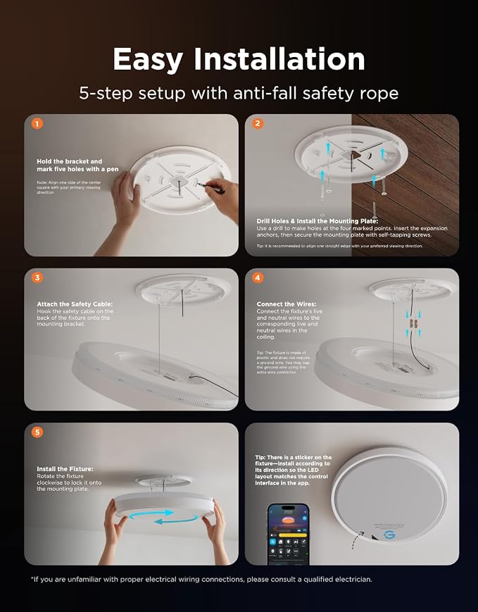 Govee Smart Ceiling Light Pro, RGBIC 4800LM 2700K-6500K 18 Inch 1 Pack | RGBIC LED Ceiling Light Fixture, 4800LM DIY Colors, Works with Matter Alexa, 2700K-6500K Lights for Living Room, Bedroom