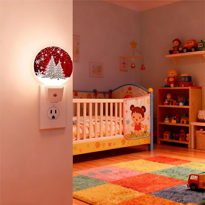 Mugod Red Christmas Plug-in Nightlights Coffee Beans Christmas Trees Snowflakes Night Light Plug into Wall with Dusk-to-Dawn Sensor LED Lighting 0.5W Sleep-Friendly
