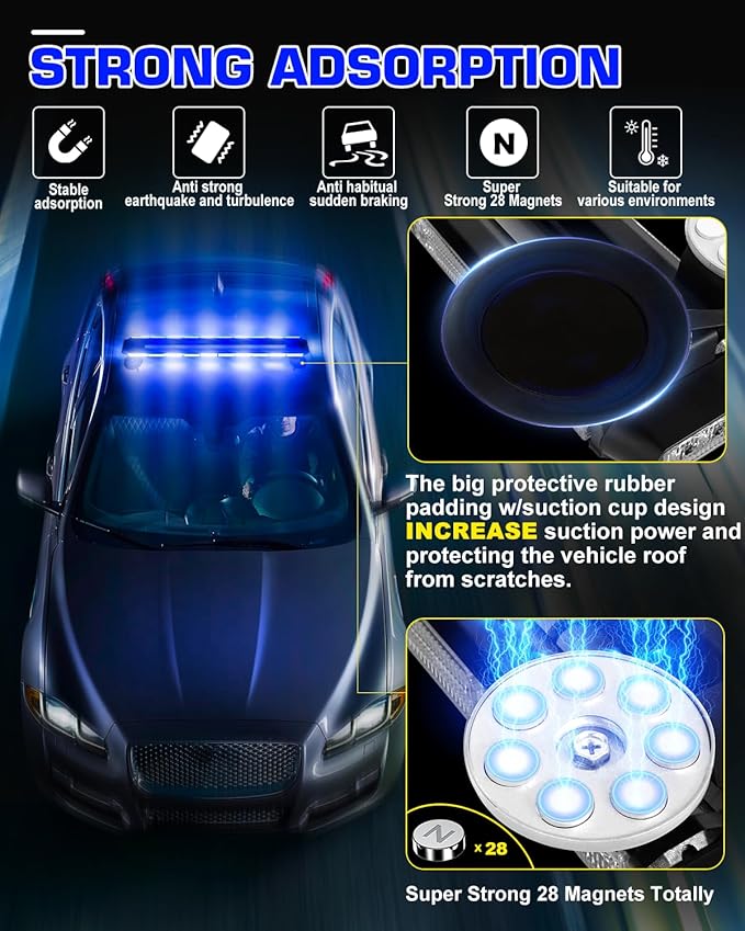 42" Emergency Traffic Advisor Light Bar Roof Top Emergency Strobe Light Bar Double Side Safty Flashing w/Magentic Mount for Construction Vehicles Plow Tow Trucks Pickup, Blue/White