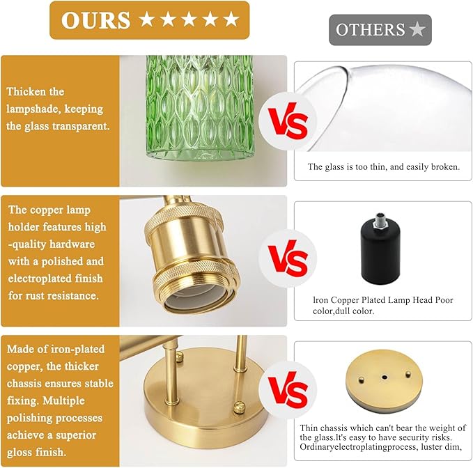 Bathroom Vanity Light, Gold Wall Fixture Over Mirror, Green Glass Shade Lighting with Bulbs Included for Bedroom & Living Room,3-Lights