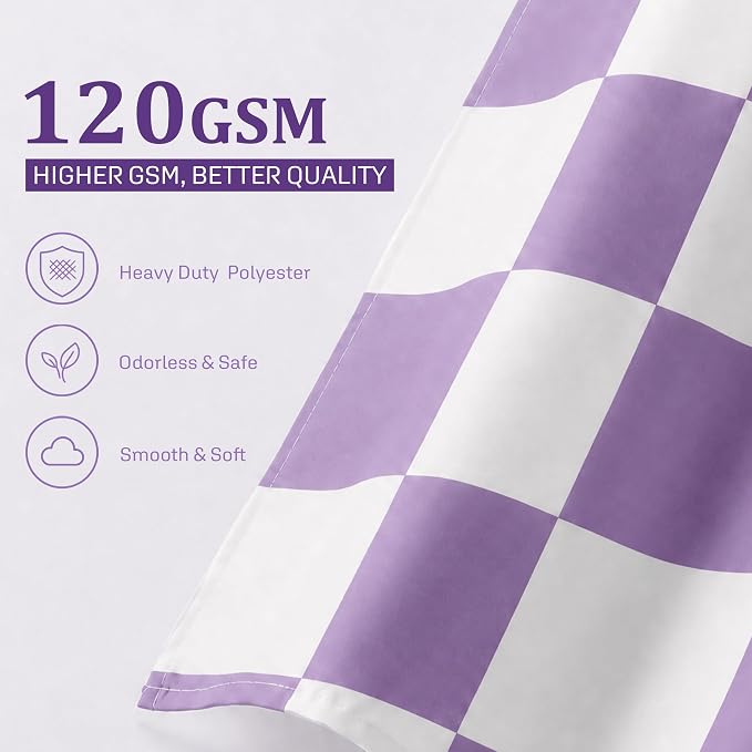 Ohocut Checkered Shower Curtain, Lavender Purple Shower Curtains for Bathroom, Cute Retro Checkboard Shower Curtain Vintage Aesthetic, Washable Fabric Bath Curtain 72''x72''