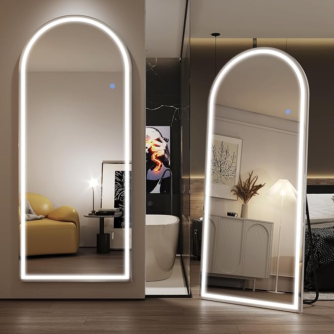 Antok LED Full Length Mirror with Light, 71"x28" Lighted Full Body Mirror with Stand, Dimmable & 3 Color Lighting Standing/Leaning/Wall Mounted Vanity Mirror for Bedroom Cloakroom Livingroom(Arched)