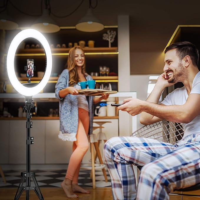 Yesker Ring Light 18" Wireless Remote LCD Screen with Tripod Stand 65W LED Ringlight Bi-Color 3200-5500K CRI≥95 for Portrait Live Stream Photography Tiktok Video Zoom Meeting Online Teaching