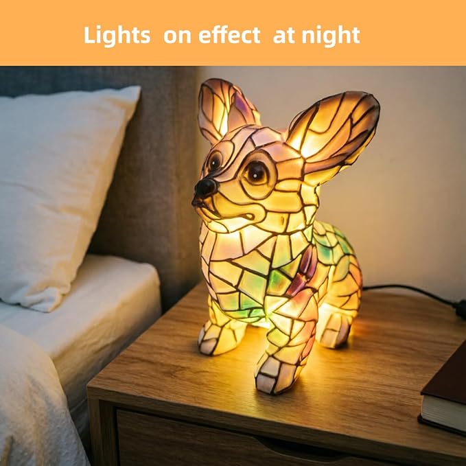 Corgi Dog Table Lamp, 2026 New Series Art Lamp, Dyed Resin Vintage Dog Lamp, Resin Bedside Table Lamp, Cute Pet-Themed LED Lamp, Suitable for Bedroom, Cozy Animal Night Light(Corgi)