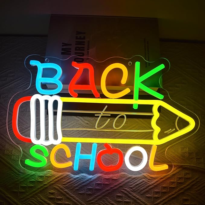 Back To School Neon Sign for Wall Decor, Pencil LED Sign Classroom Dimmable Neon Light Up Sign for Back To School Decorations Nursery Study Area Library Office 5V USB 13.8"x8.7"