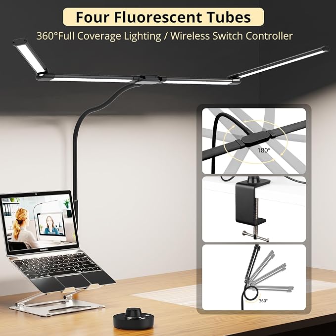 Desk Lamp, Clamp Desks Lamps for Home Office, 24W Flexible Gooseneck Table Lamp, 10 Color Modes & Brightness Eye-Caring Desk Light w/USB Adapter (12V2A Black) | Clamp desks lamps for home office, 10 color modes & brightness eye-caring desk light w/usb ...