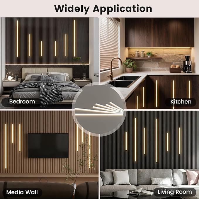 9-Lights LED Recessed Lighting Wall Panel Lights,Self-Adhesive Wood Slat Wall Panel Strip Light,4000K Touchable Switch Dimmable LED Aluminum Channel lamp,Under Cabinet Light(39in+31.5in+23.6in)