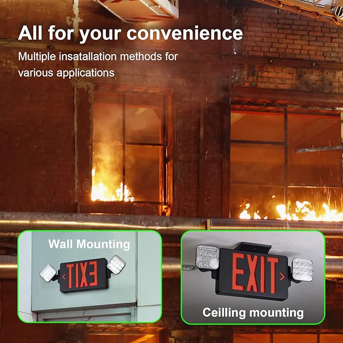 TANLUX Black Exit Sign with Emergency Lights, LED Emergency Exit Light with Battery Backup, UL Listed, AC 120/277V, Commercial Emergency Lights Combo for Business - 2 Pack