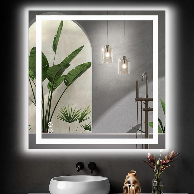 DUMOS 36.1"x36.1" LED Bathroom Mirror, Bathroom Vanity Mirror | Smart Anti-Fog, Front Light and Backlit, 3 Color Temperatures, Dimmable, Memory Function
