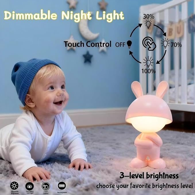 Night Lights for Kids,Rechargeable TableLight,Touch Bedside Lamps,Cordless Dimmable Warm White Light,Baby Nursery,Breastfeeding,Sleep Aid,Cute Bunny Pink Gifts for Newborn Toddler Boy Girl