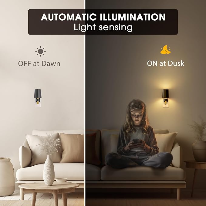Night Light Dimmable Night Lights Plug into Wall Soft White 3000K | Dusk to Dawn Sensor, 0-100LM, Plug in NightLight, Vintage Night Light Compact for Hallway Bedroom Stairway