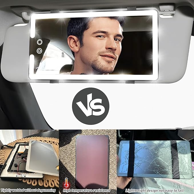 Led Sun Visor Vanity Mirror, Upgraded Large Car Mirrors with Lights, Dimmable Light up Vanity Makeup Mirror for Car,Rechargeable Universal Rear View Visor Mirrors