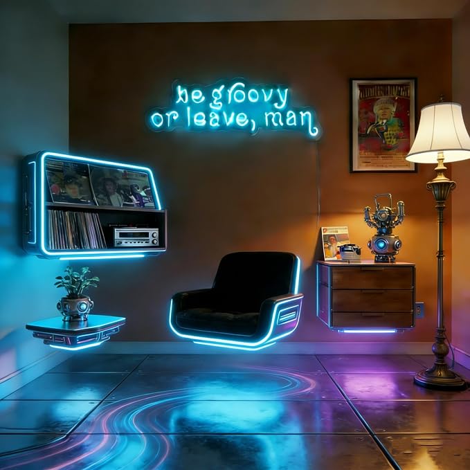 Be Groovy or Leave Man Blue Led Neon Signs for Wall Decor Party Background Wall Bar Business Logo Internet Cafe Dance Studio Game Room Housewarming Gifts