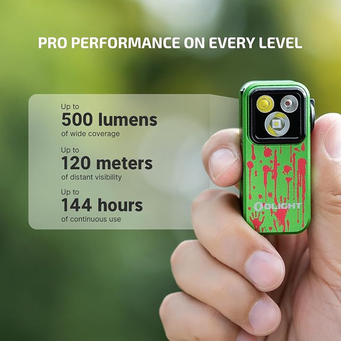 OLIGHT Oclip Pro Rechargeable EDC Clip-on Flashlight, Zombie Green | Red Light, 500 Lumens Floodlight, Spotlight, Pocket-Sized, USB-C Charging, Magnetic, for Work, Signaling, Outdoor or Home Use
