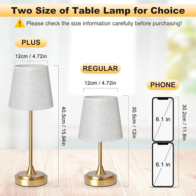 Wowag Cordless Table Lamp Rechargeable,5000mAh Battery Operated Desk Lamp,3 Colors & 7 RGB Stepless Dimmable,Touch Control Ambient Light for Bedside,Bedroom,Dining Room,Living Room,Gold,FlaxenShade