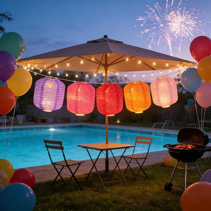 10PCS Colorful Paper Lanterns 6inches Oval Shaped with LED Lights Hollow Out Hanging with Tassels Walking Sticks for Dinner Party Outdoor Holiday and Birthday Decorations