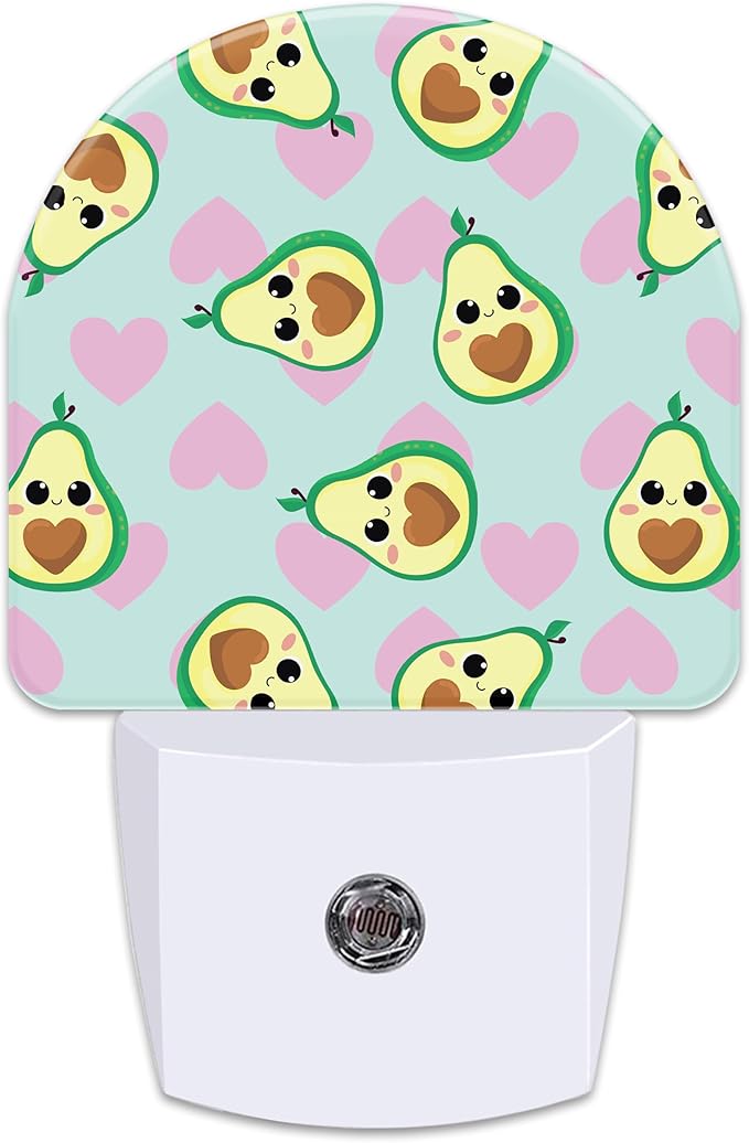 Avocado and Pink Hearts Night Light for Kids,Cute Cartoon Avocados Plug in Night Light with Dusk to Dawn Sensor, 0.5w Energy Saving Nightlight for Hallway Stairway Kitchen Bedroom