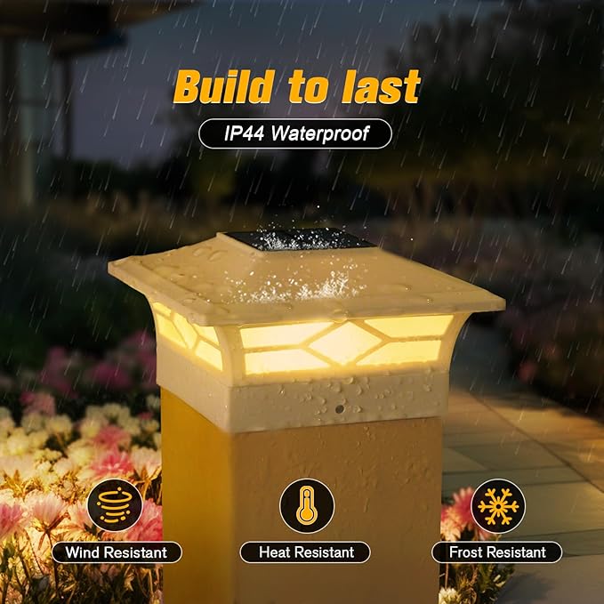 Solar Fence Post Lights 6pack, Cap Lights for 4x4/5x5 Vinyl Fence and 4x4/6x6 Wooden Post, Warm White/Cool White Lighting, White Solar Cap Outdoor Waterproof Decorate Garden Pathway Deck Patio