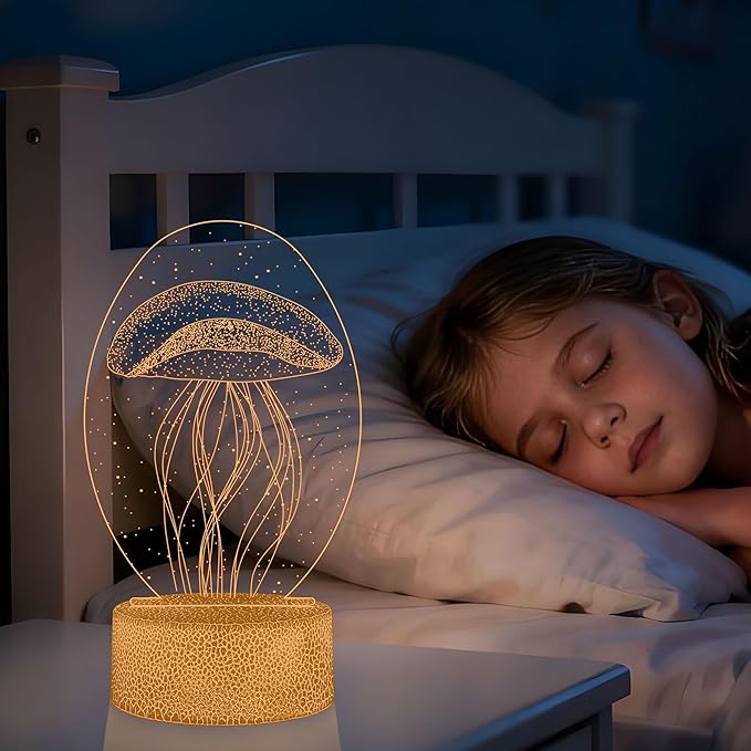 3D Jellyfish Night Light with Remote - 3 in 1 Ocean Acrylic Panels (Jellyfish, Dolphin, Shark), 16 RGB Colors ，4 Modes, USB/Battery(Not Included), Christmas Gift for Kids, Marine Theme Decor